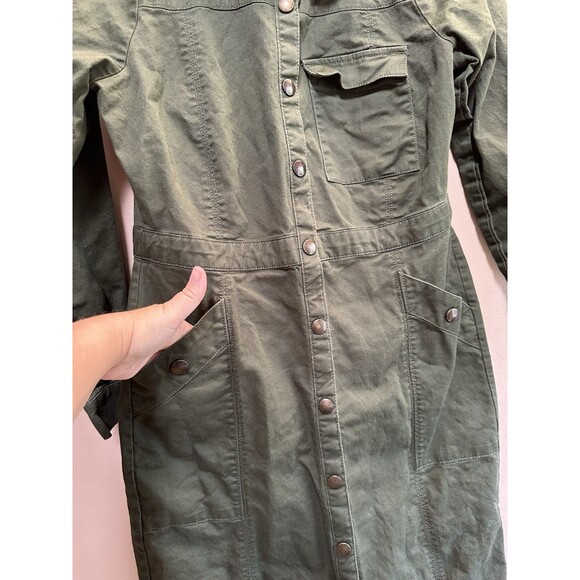 LOFT Twill Snap up 100% Cotton Green Midi Pocket Dress Size 6P Petites Office - Picture 6 of 13